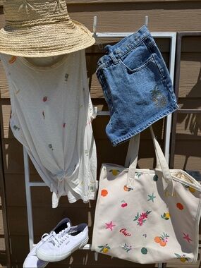 Canvas Beach Tote with Colorful Fruit & Shell Prints sold out w